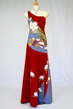 画像をギャラリービューアに読み込む, 一点物の着物ドレス　赤字裾グレー大桜　No.15-02188
